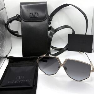 Valentino Black Leather Crossbody Phone Pouch with Gold-Trim Sunglasses